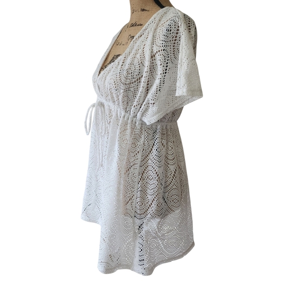 Cherie White Sheer Crochet Swim Cover-Up - M - Picture 3 of 6